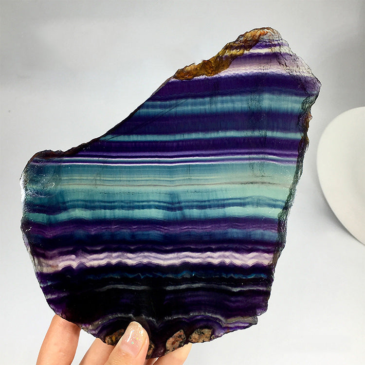 Natural Fluorite Rough Stone Ornaments Sliced Crystal