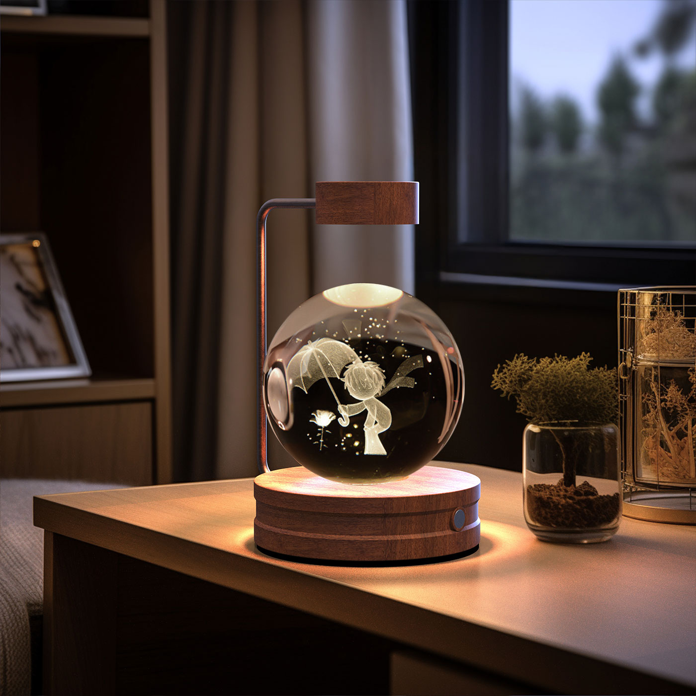 Crystal Ball Night Light – 3D Cosmic LED Bedside Lamp