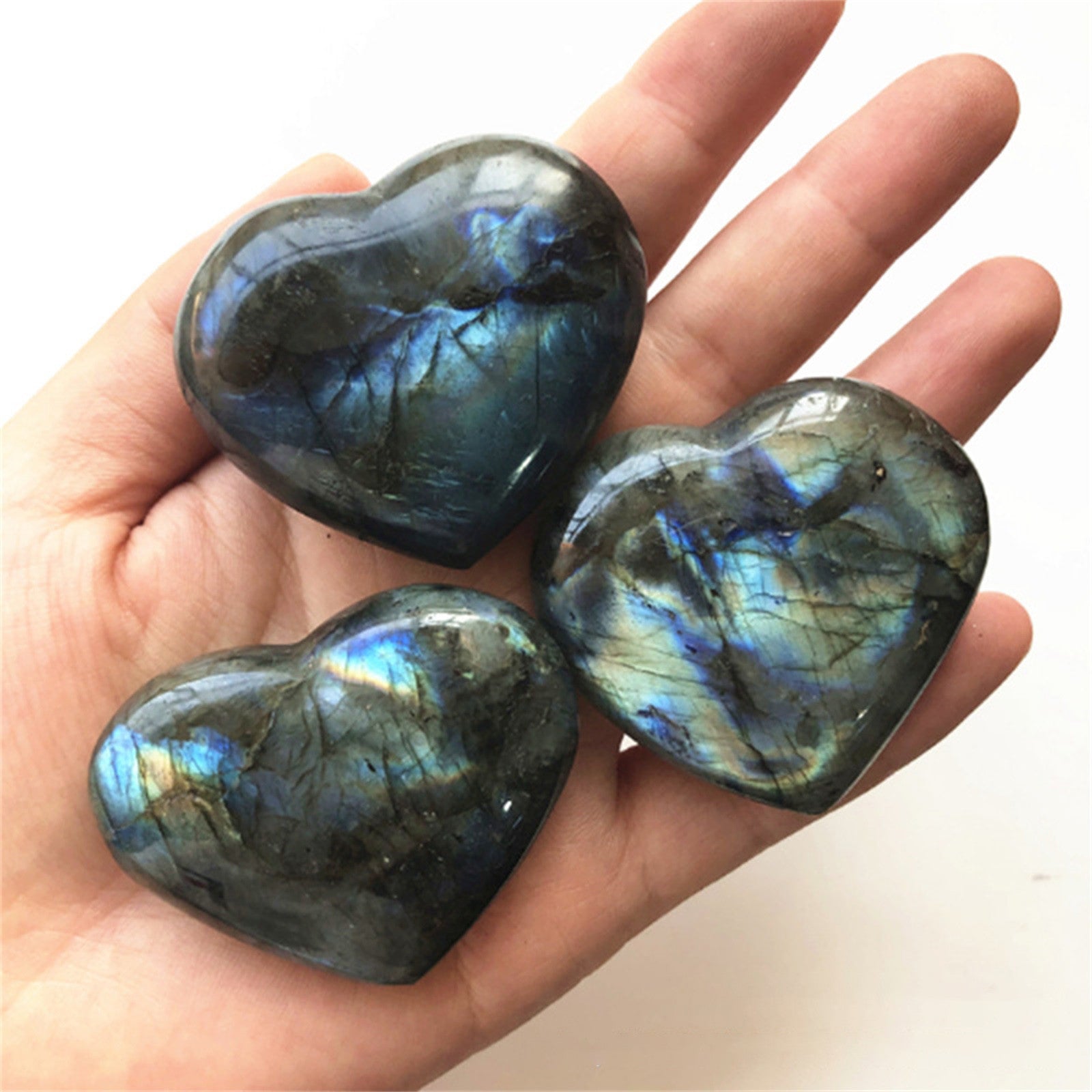 Crystal Labradorite Palm Stone — Healing Quartz Gemstone
