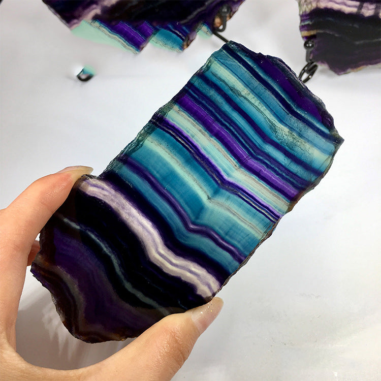 Natural Fluorite Rough Stone Ornaments Sliced Crystal
