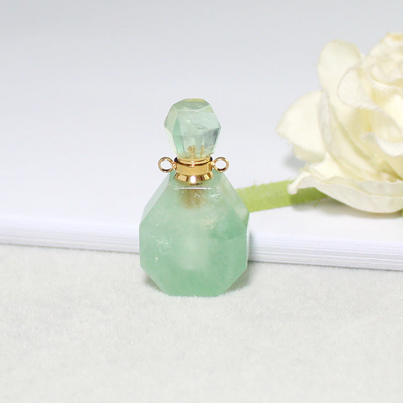 Amethyst Green Fluorite Gold Double Ring Pendant