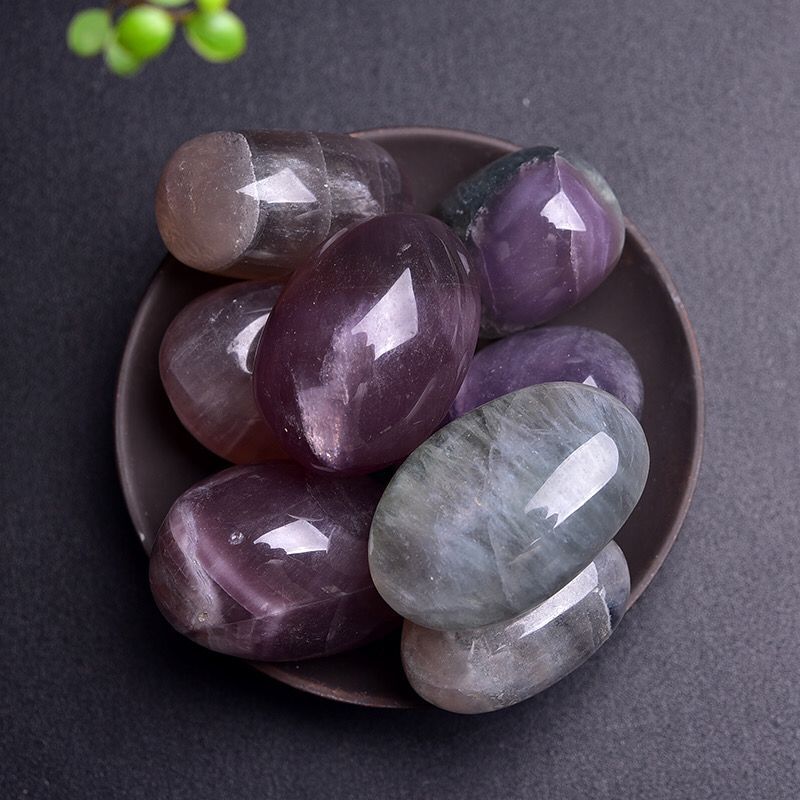 Natural Crystal Crushed Stone Rough Color Fluorite Rolling Stone Handle