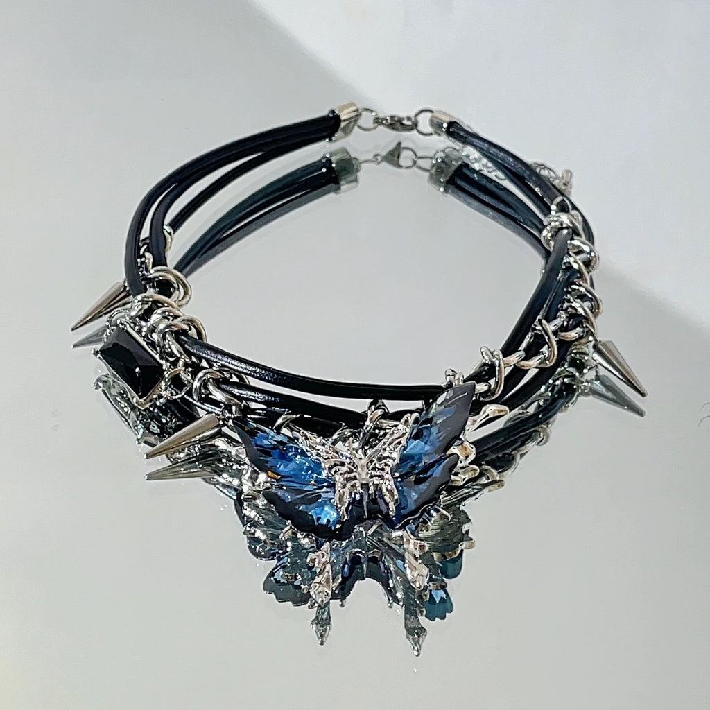 Butterfly Gemstone Chain Wrap Collar Necklace — Crystal Statement Jewelry