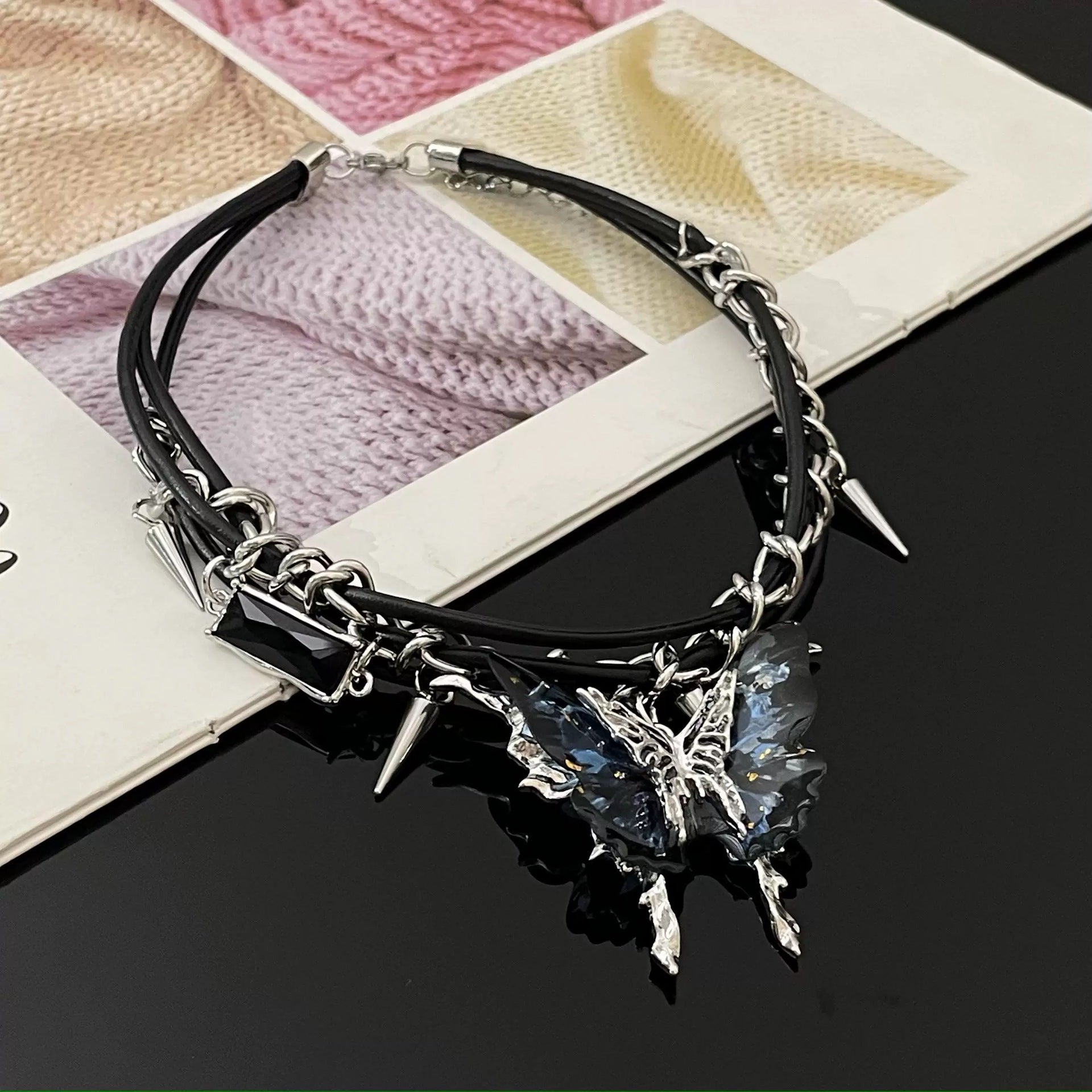 Butterfly Gemstone Chain Wrap Collar Necklace — Crystal Statement Jewelry