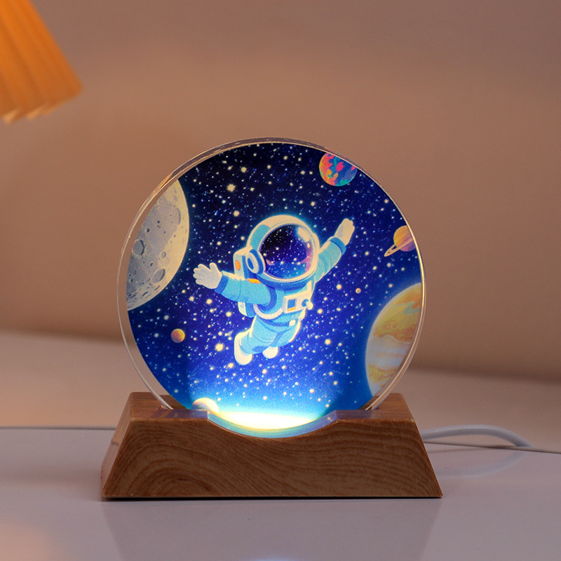 Astronaut Planet Table Lamp Crystal Night Light Illuminated Decorative Piece