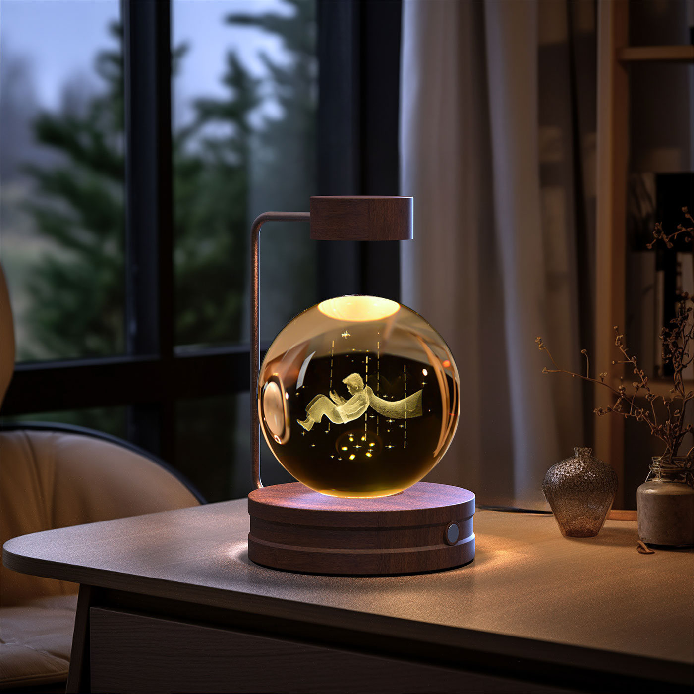 Crystal Ball Night Light – 3D Cosmic LED Bedside Lamp