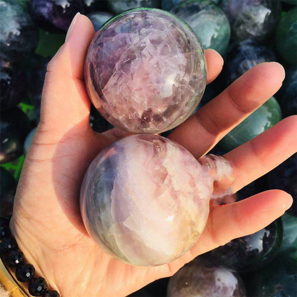 Natural Colorful Purple Green Striped Fluorite Crystal Ball Rough Polished Feng Shui Energy Ornament