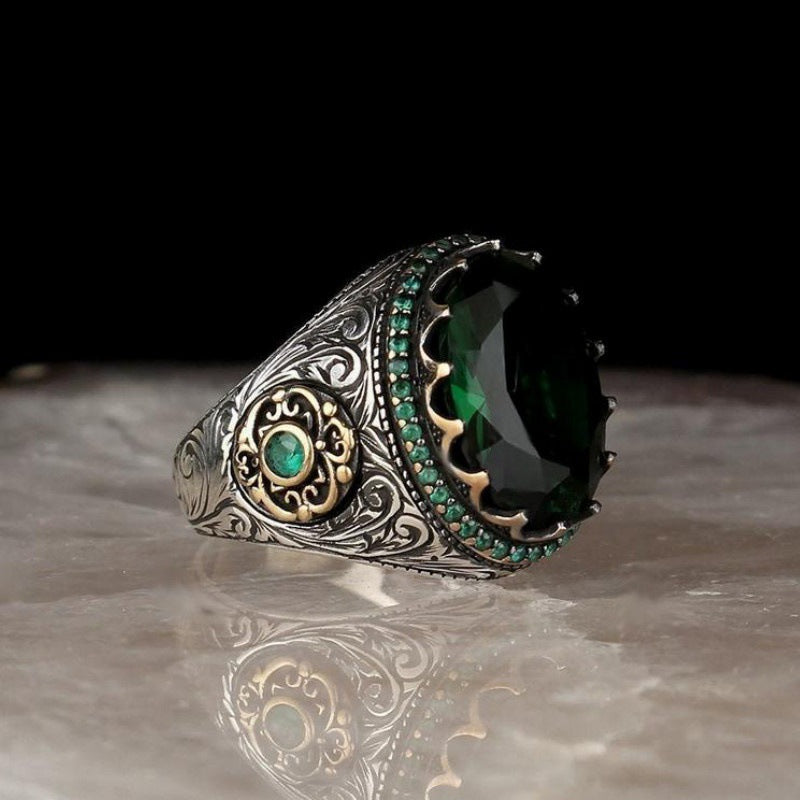 Men's Gemstone Ring – Stylish Metal Band with Crystal Stone