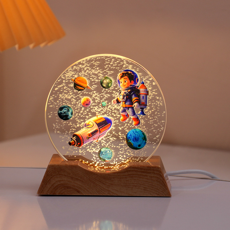 Astronaut Planet Table Lamp Crystal Night Light Illuminated Decorative Piece
