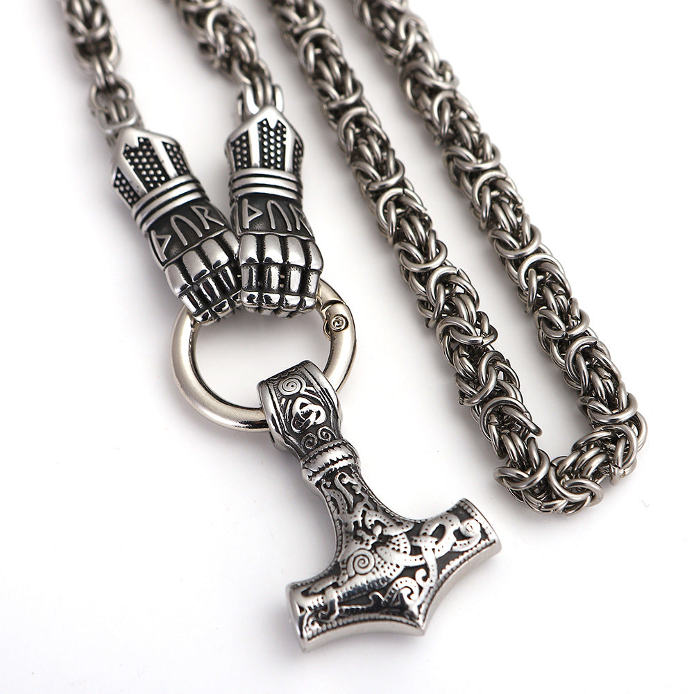 Rune Palm Circle Pendant Chain Necklace