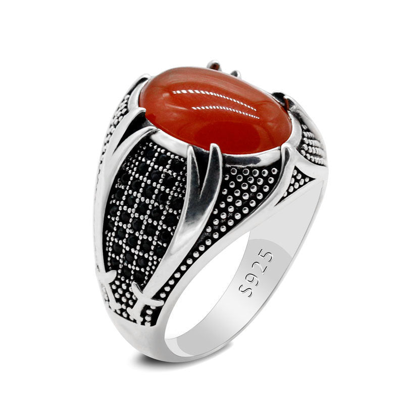 Men's Gemstone Ring – Stylish Metal Band with Crystal Stone