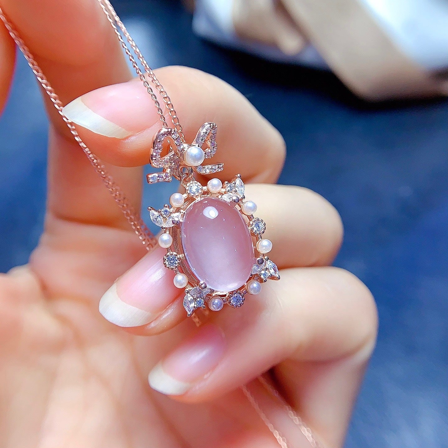 Natural  Crystal Rose Quartz Pendant 925 Silver