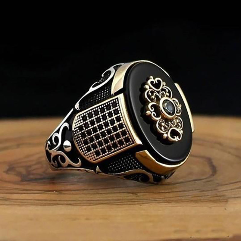 Men's Gemstone Ring – Stylish Metal Band with Crystal Stone